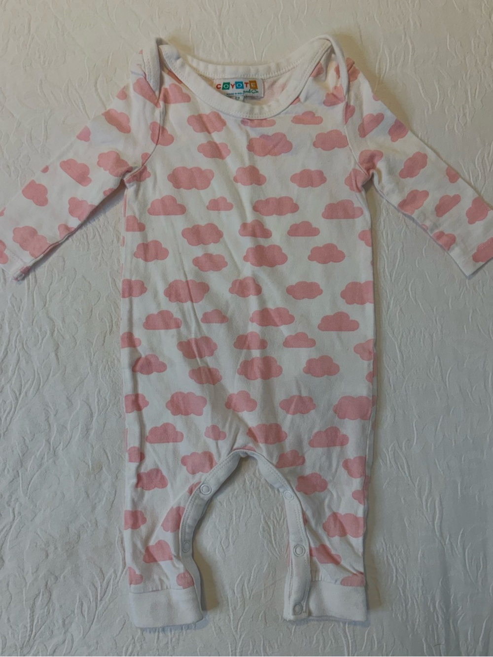 Vintage Coyote Baby Pink Cloud Print Sleeper 3-6M
